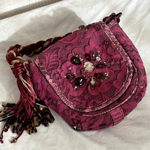 Vintage Donna Karan Collection Burgundy Lace Purse Boho Chic Whimsygoth - Picture 2 of 14